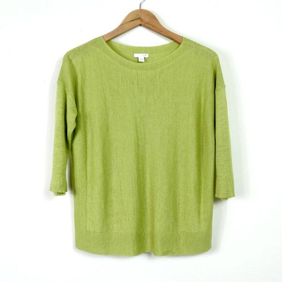 J Jill Size XS Linen Blend 1/2 Sleeve Ribbed Knit Top Chartreuse Green - Picture 1 of 8